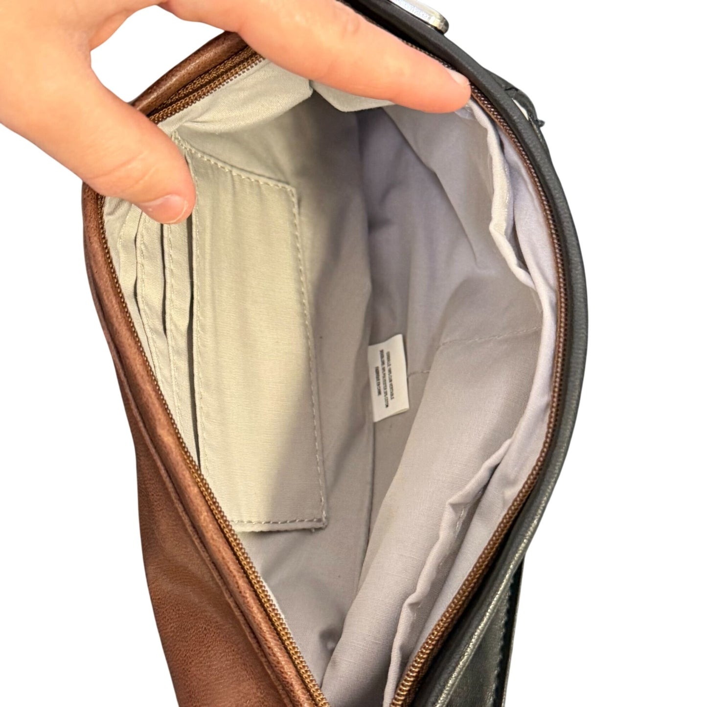 Sash Reversible Leather Shoulder Bag Brown & Black With Zippered Pockets