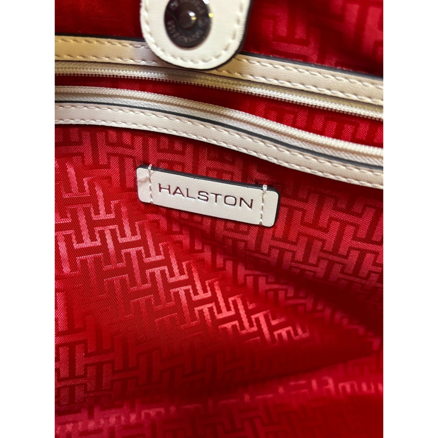 Halston Leather Tote Purse Bone Color