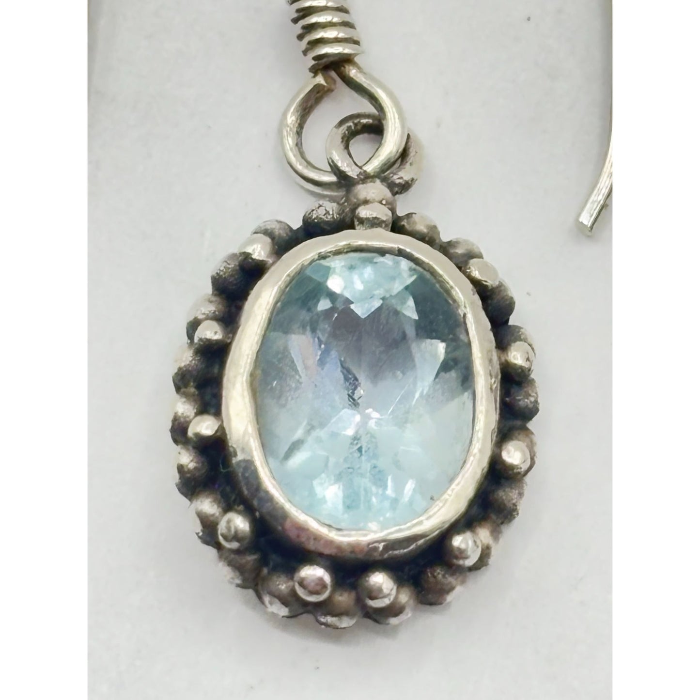 Aquamarine & Sterling Silver 925 Dangle Earrings Oval Shape Hook Backing