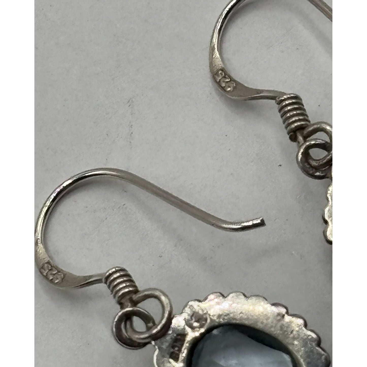 Aquamarine & Sterling Silver 925 Dangle Earrings Oval Shape Hook Backing