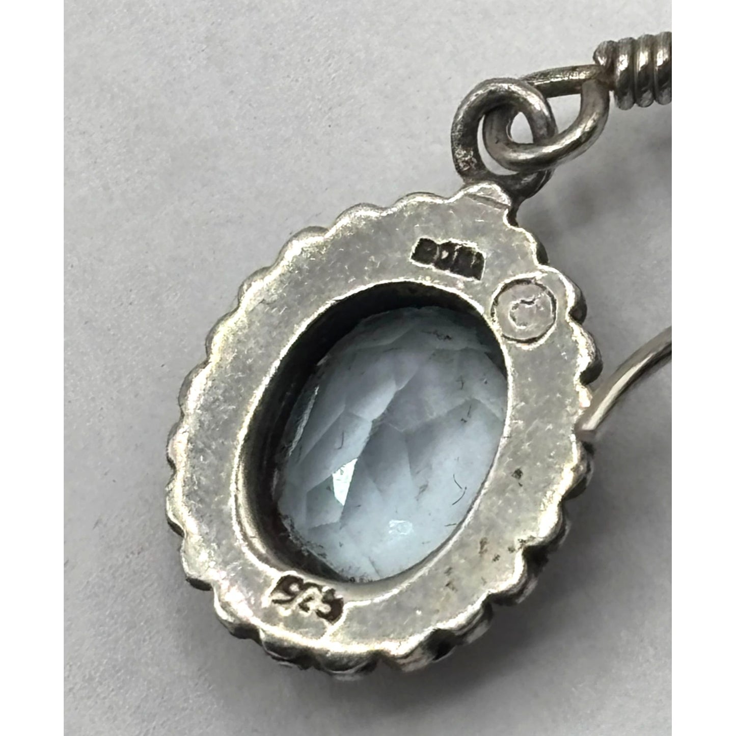 Aquamarine & Sterling Silver 925 Dangle Earrings Oval Shape Hook Backing