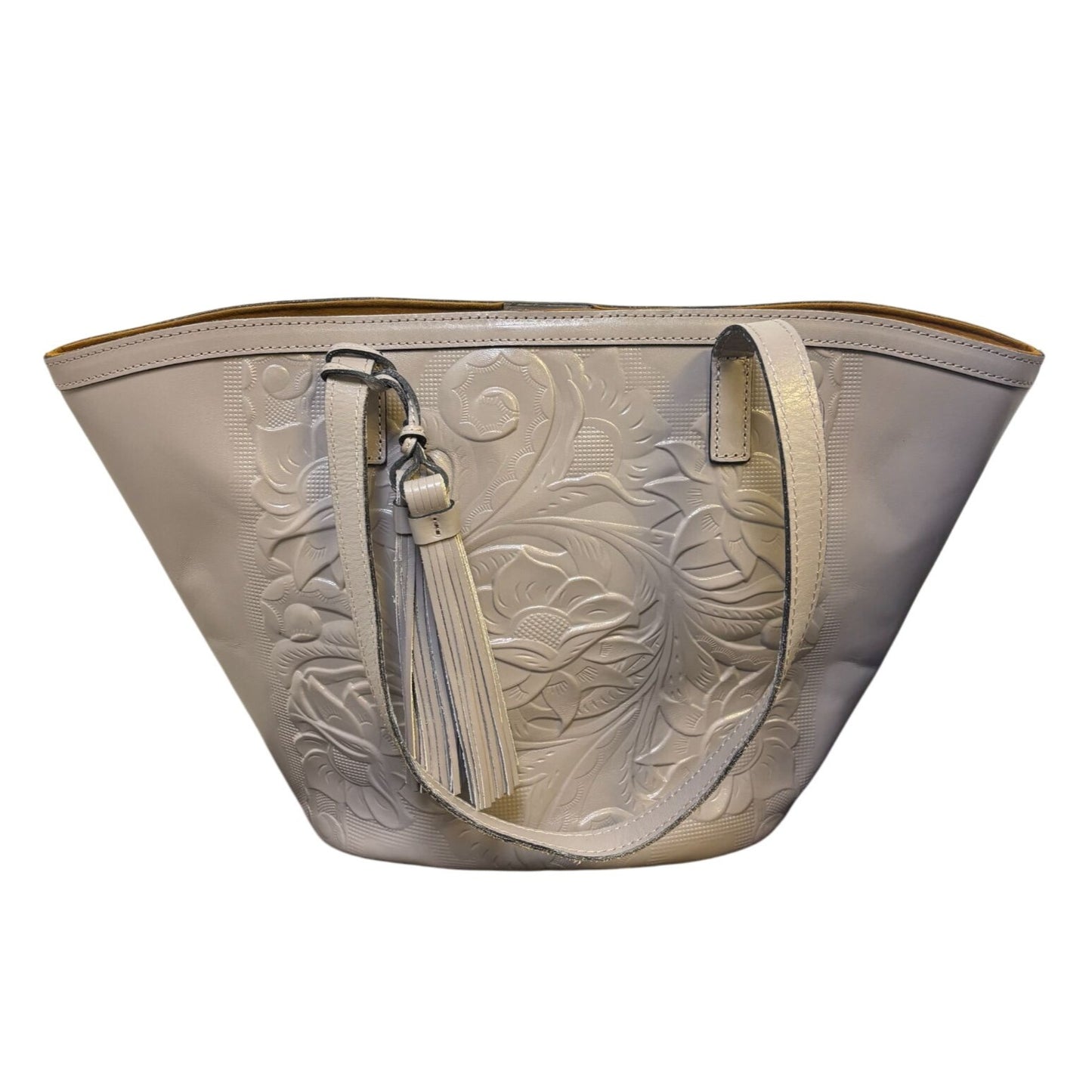 Patricia Nash Leather Embossed Tote Bag Tassel & Zipper Closure