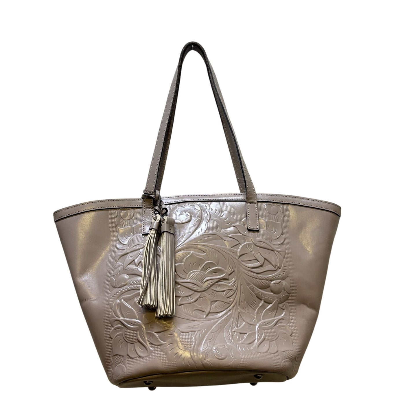Patricia Nash Leather Embossed Tote Bag Tassel & Zipper Closure