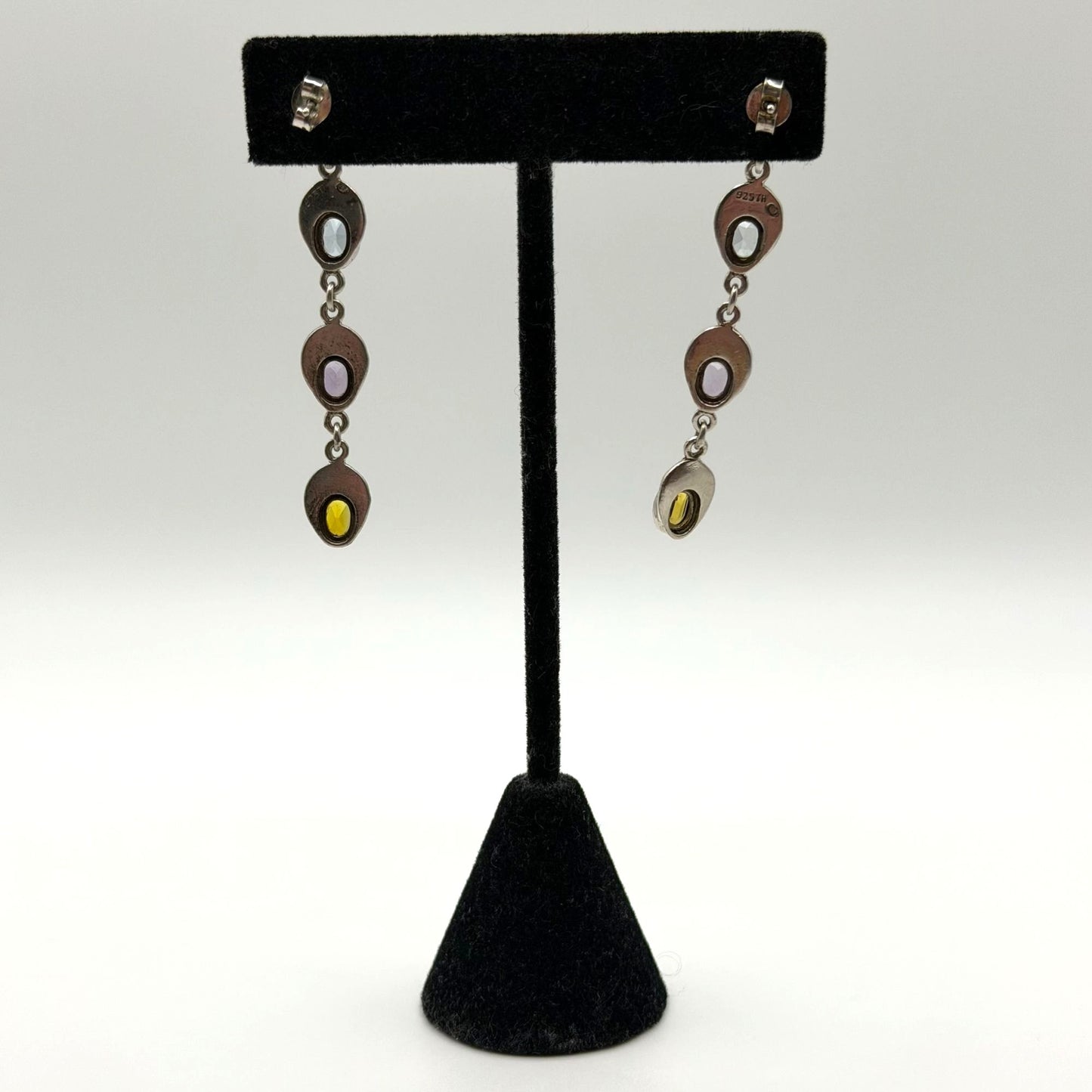 Sterling Silver 925 Multi-Gemstone Dangle Earrings