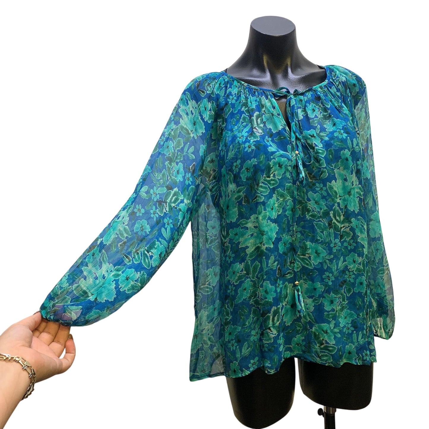 NWT Johnny Was Sheer Floral Blouse & Sleeveless Tank Top Set Teal & Green M