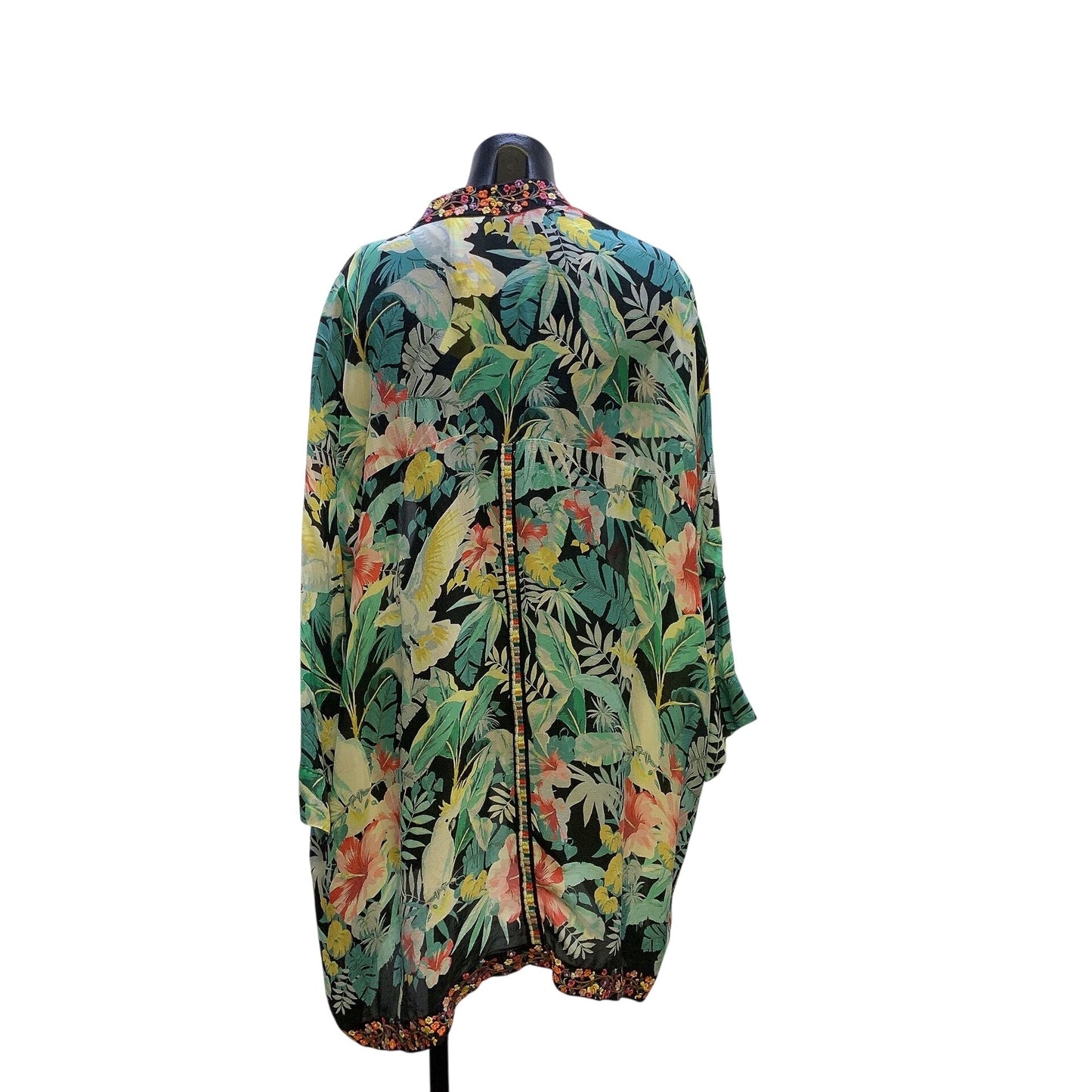 Johnny Was Floral Kimono Jacket w/Embroidered Trim Size M