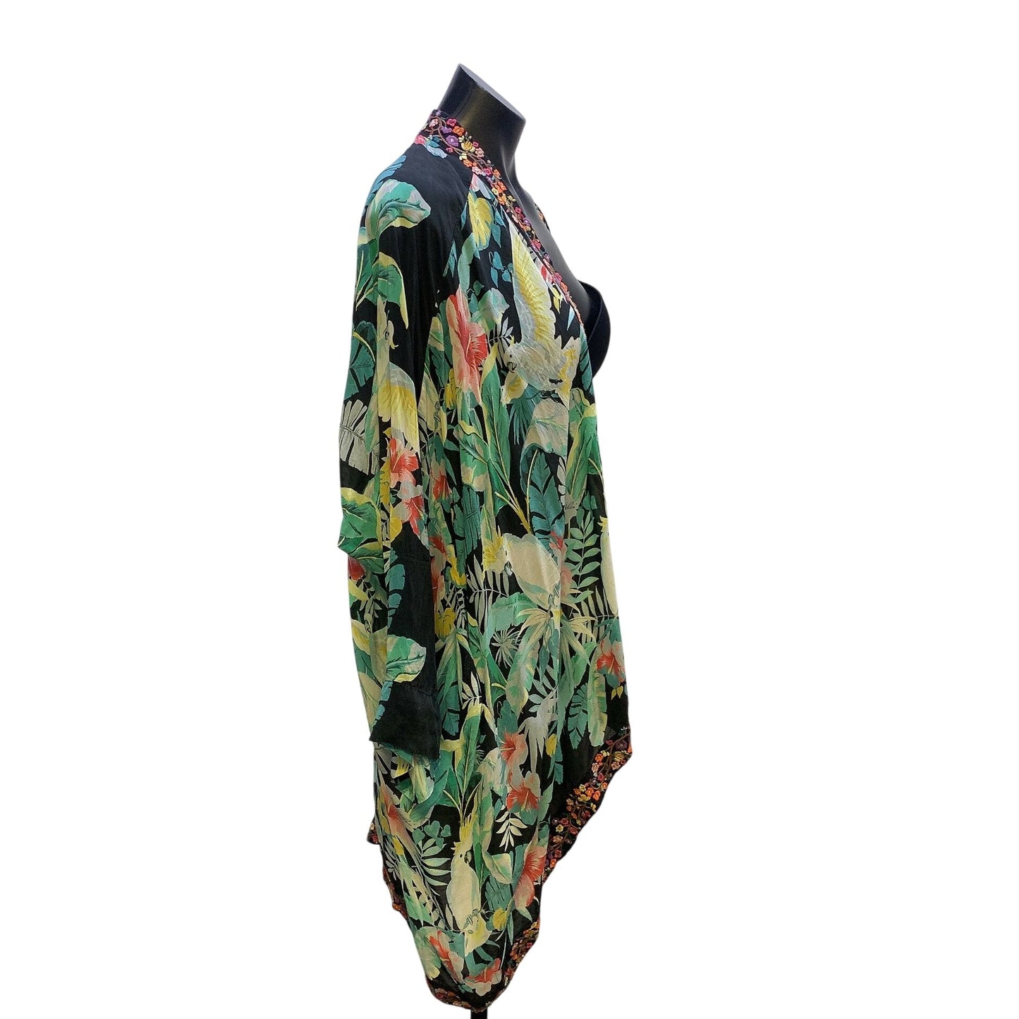 Johnny Was Floral Kimono Jacket w/Embroidered Trim Size M