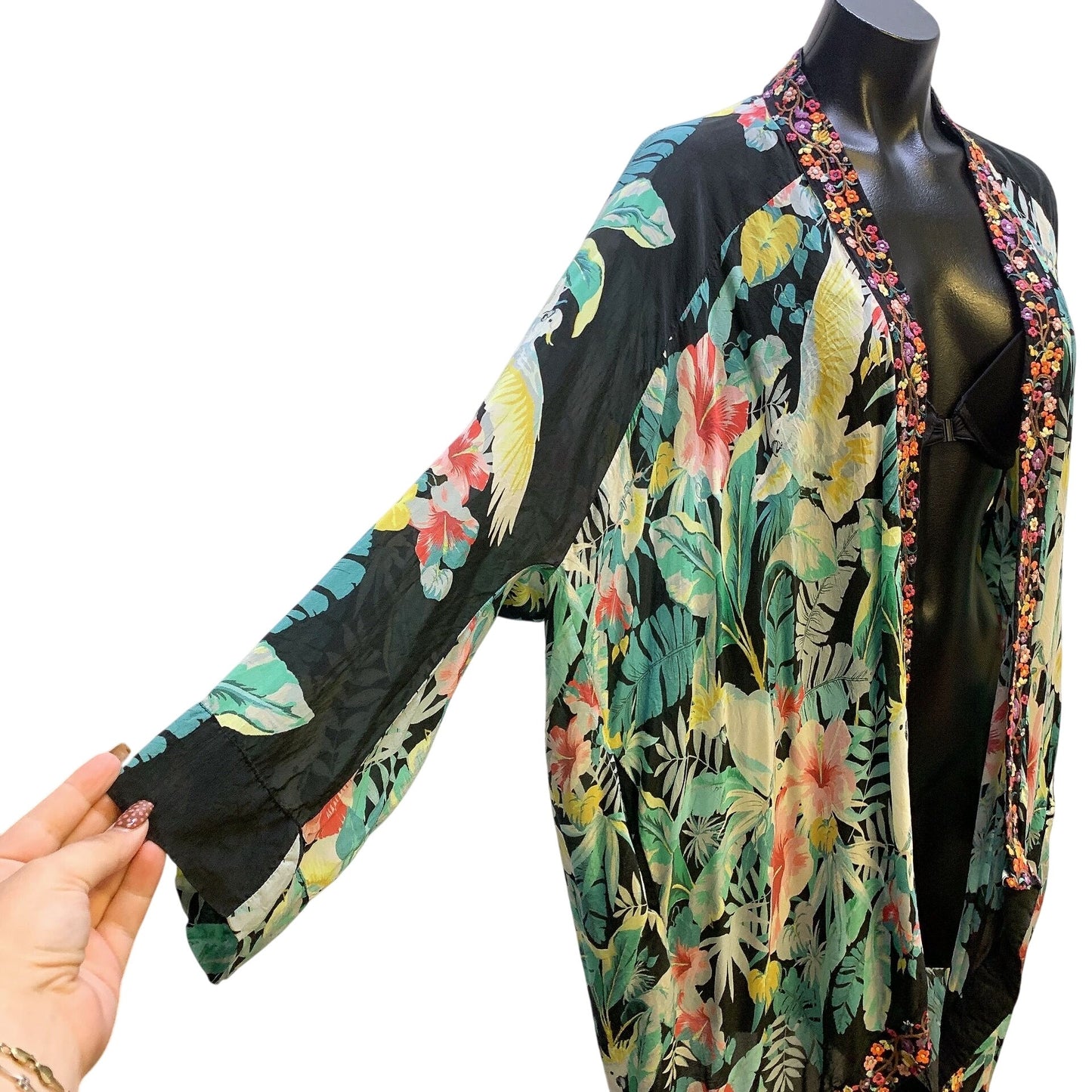 Johnny Was Floral Kimono Jacket w/Embroidered Trim Size M