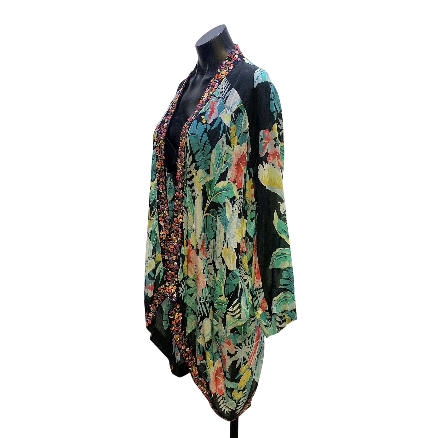 Johnny Was Floral Kimono Jacket w/Embroidered Trim Size M