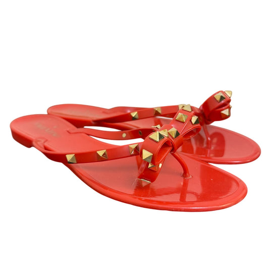 Valentino Garavani Red Rockstud PVC Flip Flops Flat Thong Sandals 9.5
