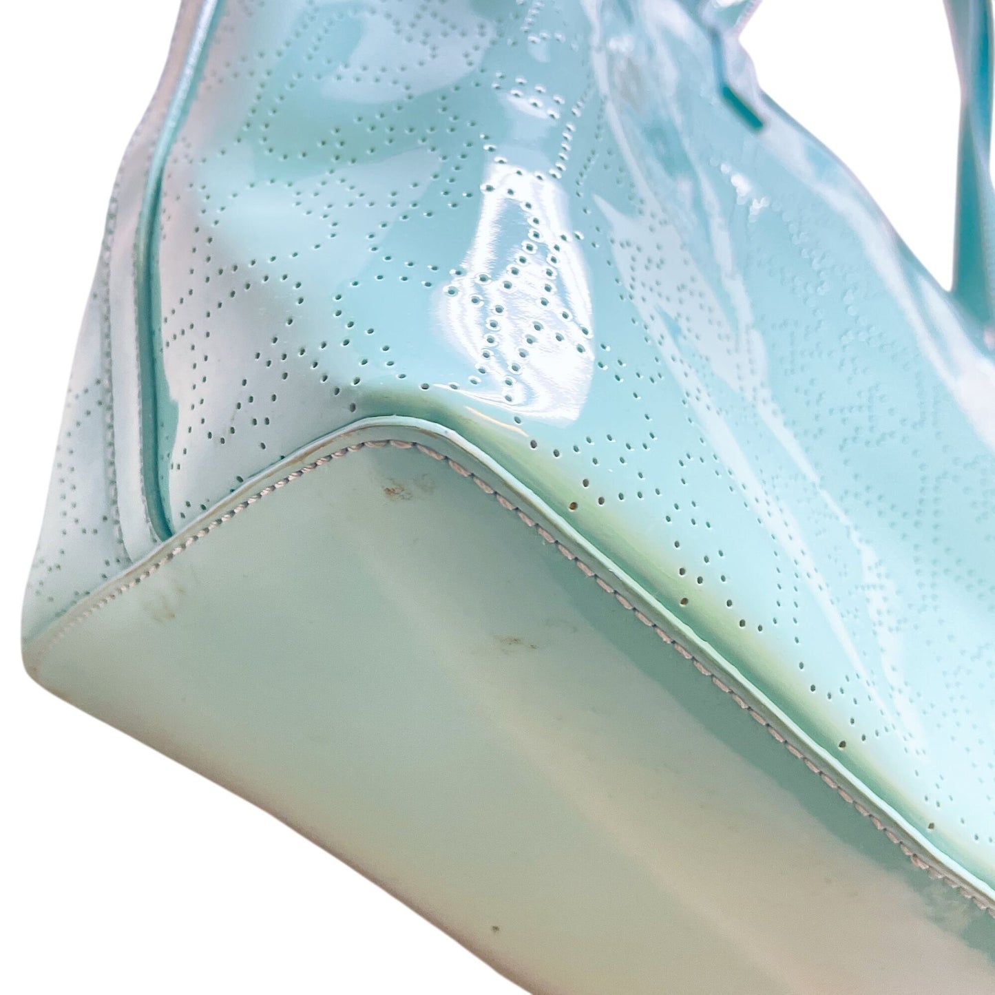 Kate Spade New York Perforated Patent Leather Tote Bag Aqua Blue L