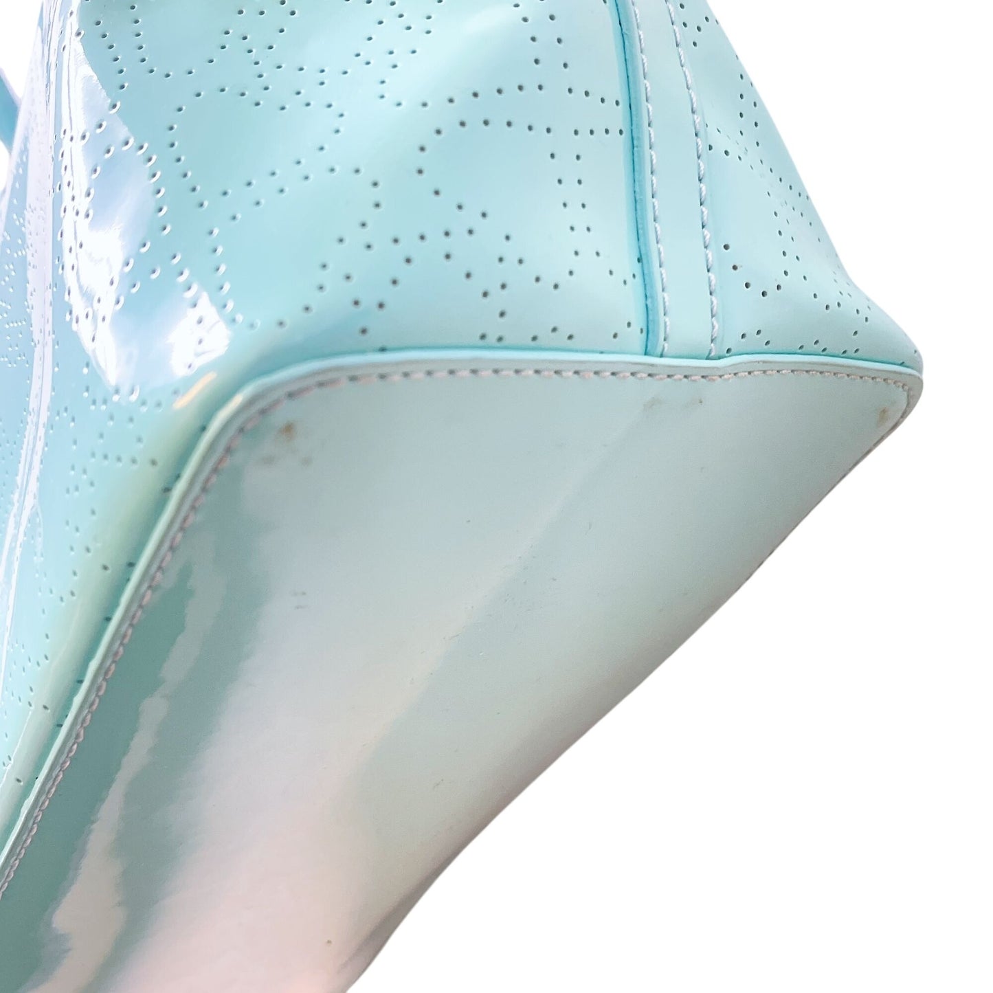 Kate Spade New York Perforated Patent Leather Tote Bag Aqua Blue L