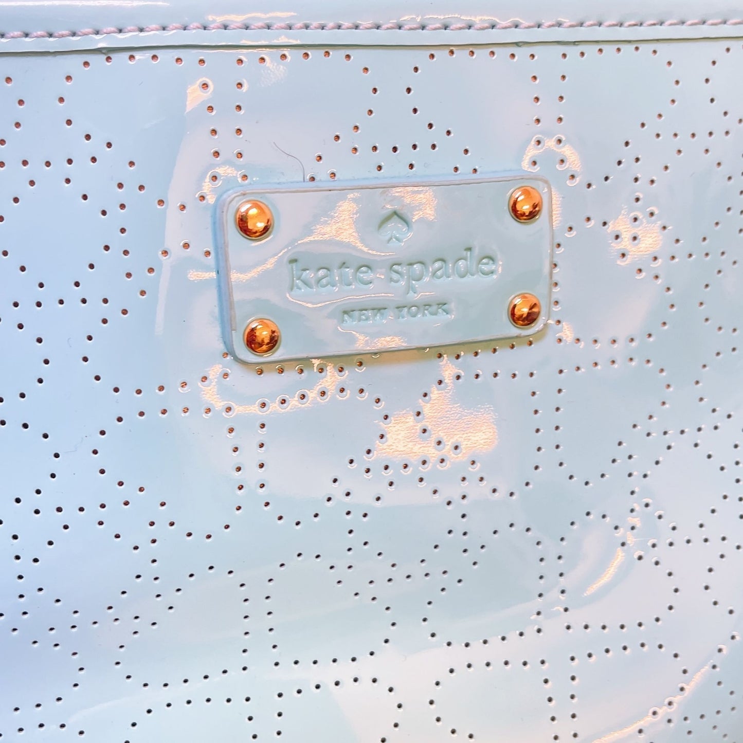 Kate Spade New York Perforated Patent Leather Tote Bag Aqua Blue L