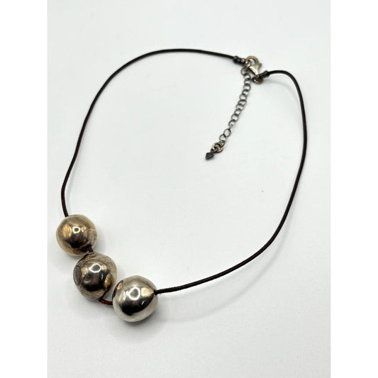 Silpada 925 Sterling Silver Triple Ball Leather Cord Necklace