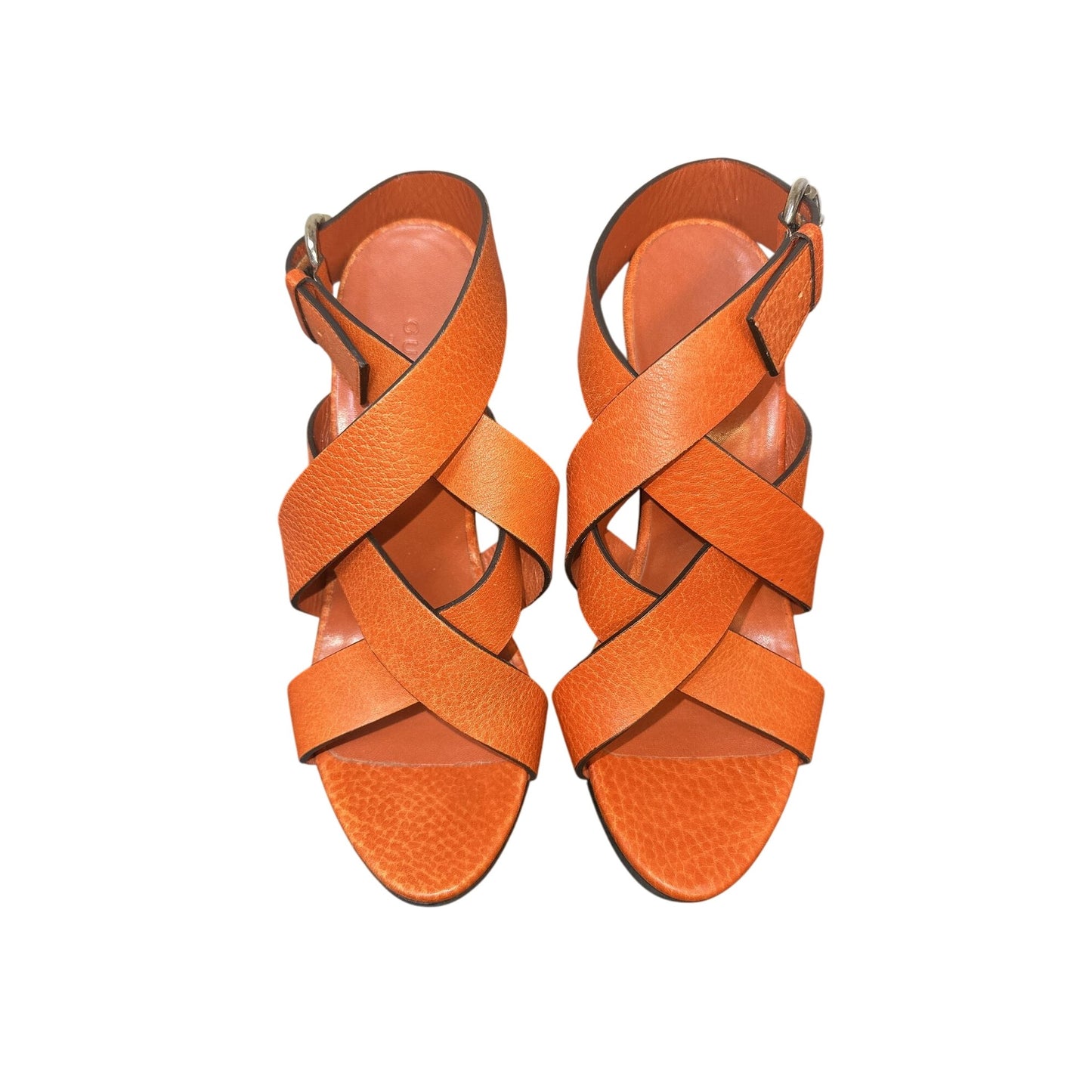 Gucci Orange Strappy Leather Platform High Heel Sandals Size 5.5