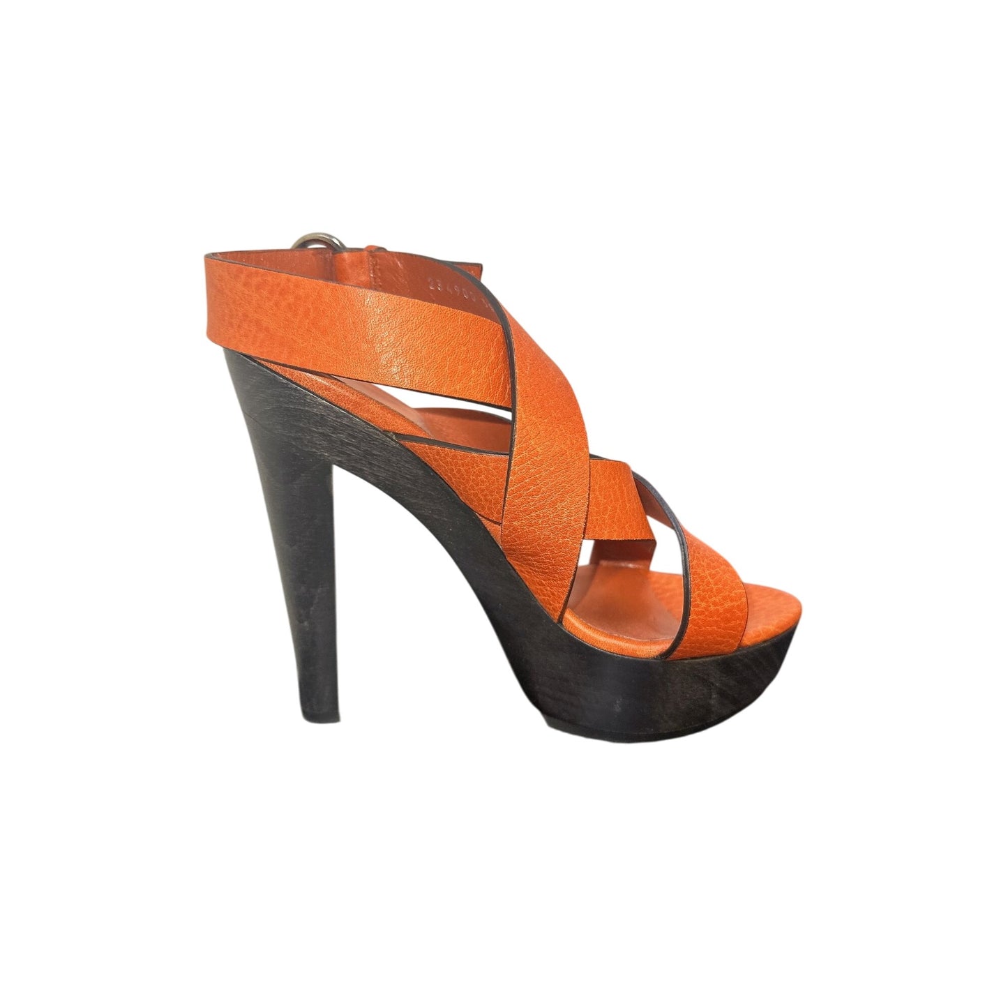 Gucci Orange Strappy Leather Platform High Heel Sandals Size 5.5