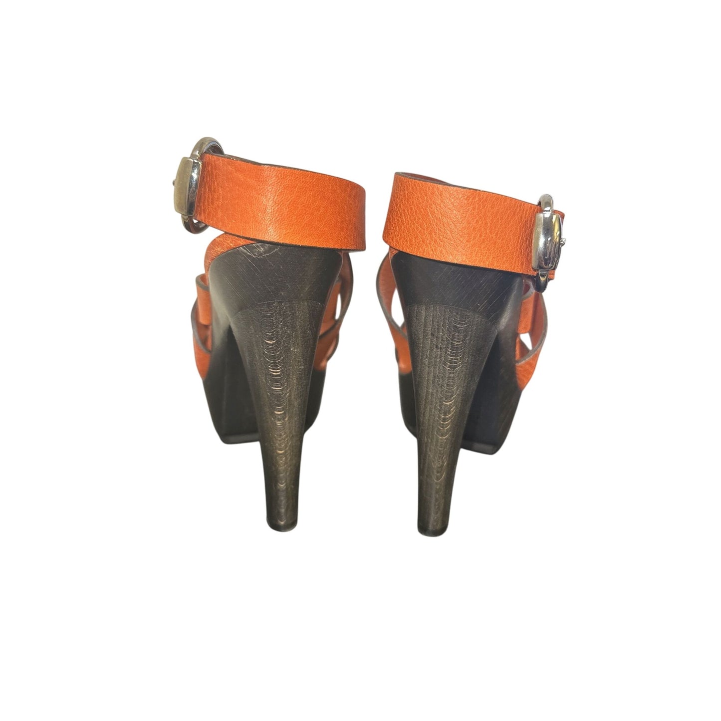 Gucci Orange Strappy Leather Platform High Heel Sandals Size 5.5