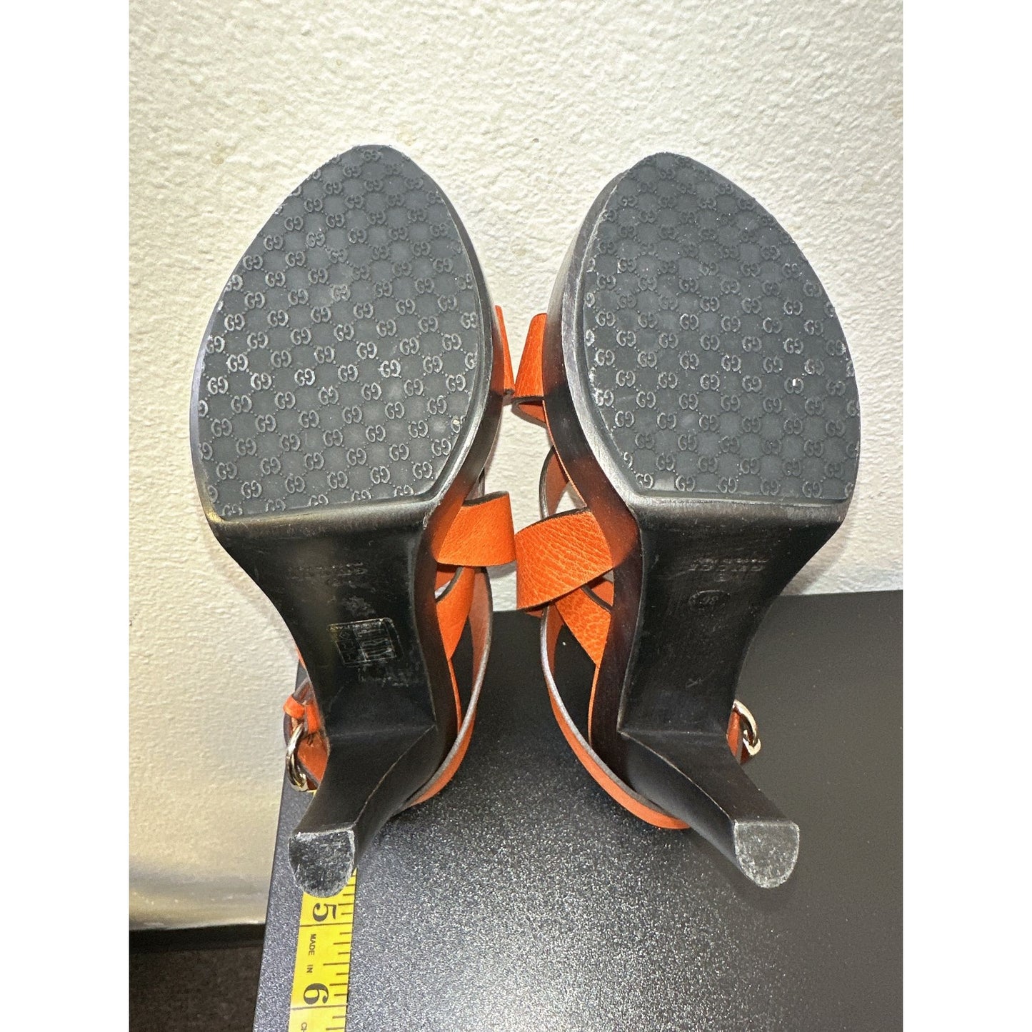 Gucci Orange Strappy Leather Platform High Heel Sandals Size 5.5