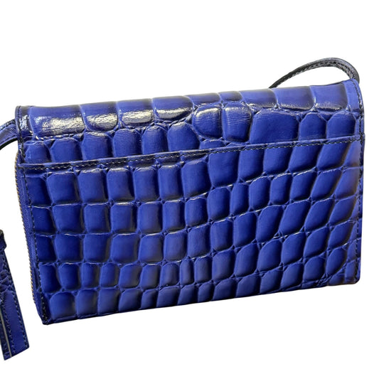 Brahmin Croc-Embossed Blue Leather Crossbody Wallet