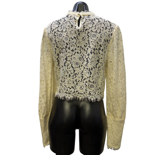 Bardot Lace Cropped Blouse Ivory Long Sleeve XL
