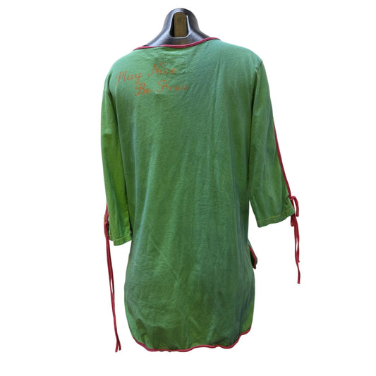 Double D Ranch Green Beaded Blouse Sz M 3/4 Sleeves