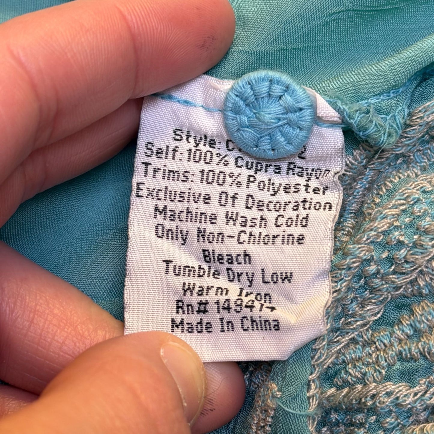 Johnny Was Embroidered Turquoise Multi Blouse Boho Chic Long Sleeve Size L