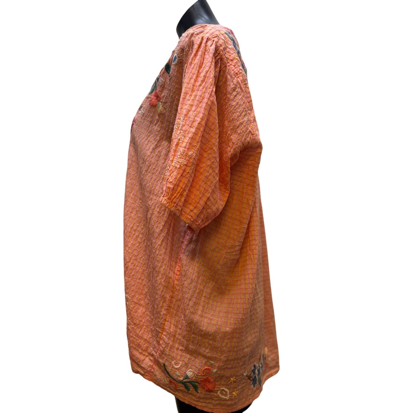 Johnny Was Embroidered Crinkle Top Orange L