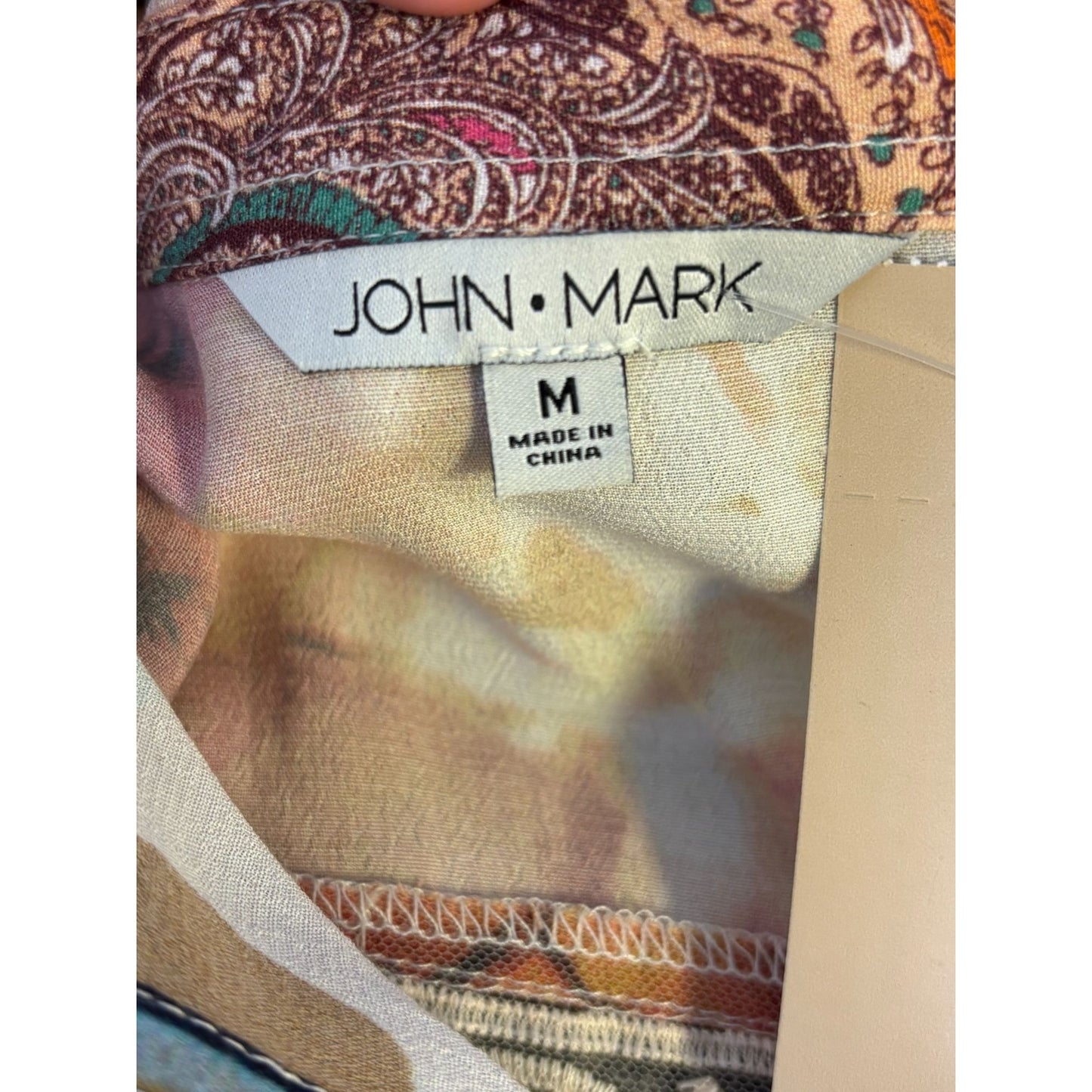John Mark Button-Down Print Tunic Dress Tan Multi M