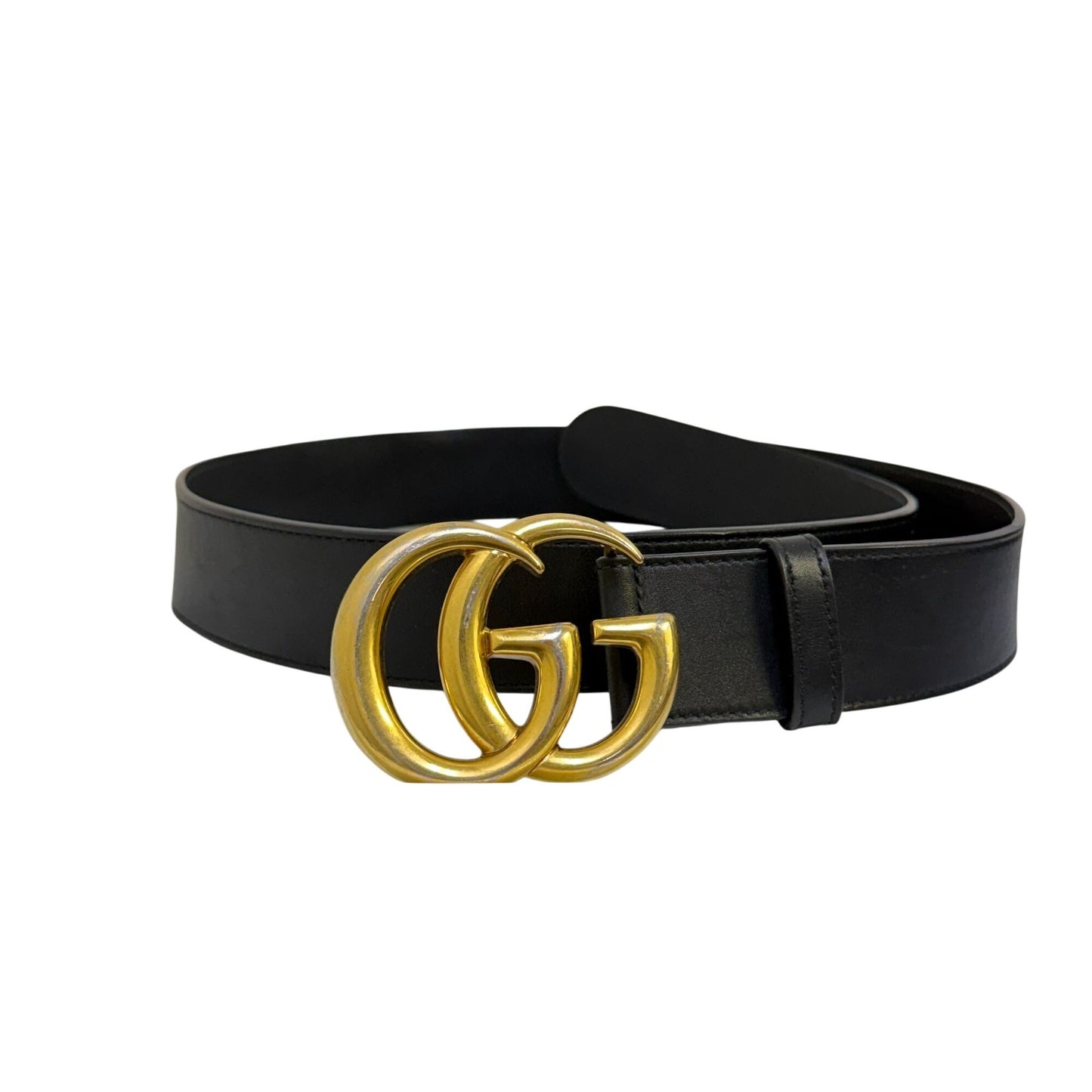 Gucci Leather Belt With Gold GG Buckle Black Made In Italy