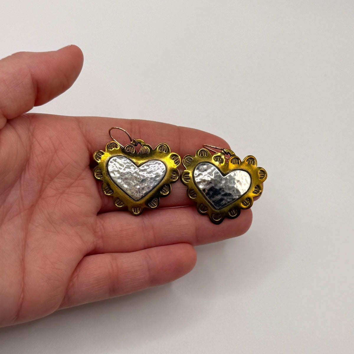 Jeep Collins Vintage Brass & Sterling Silver Heart Earrings
