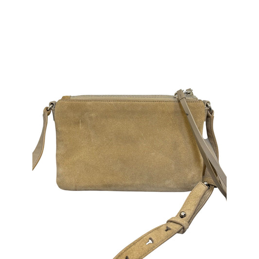 Allsaints Tan Suede Crossbody Bag With Adjustable Strap & Dual Compartments