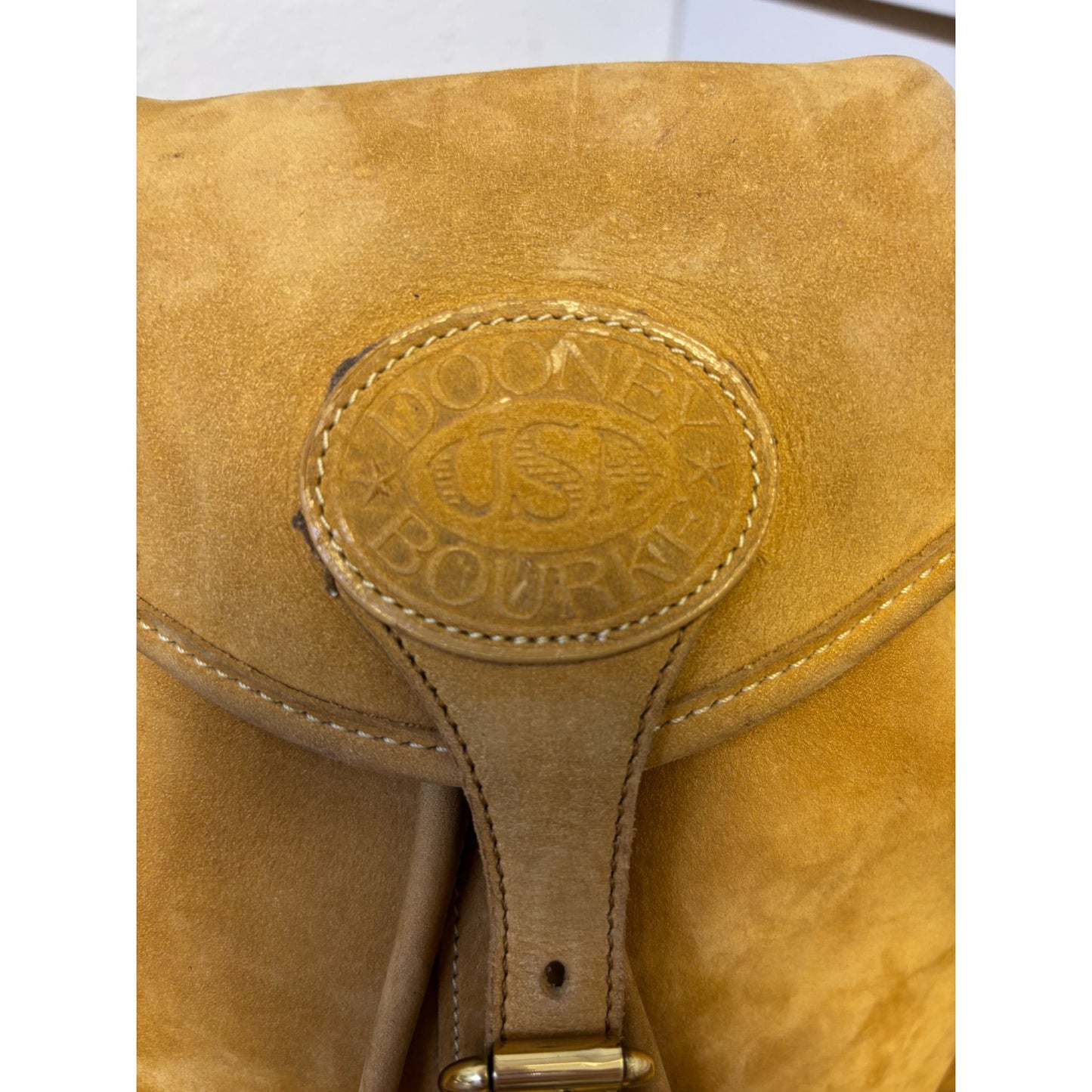 Dooney & Bourke Vintage Tan Suede Leather Backpack Buckle Closure & Adjustable Straps
