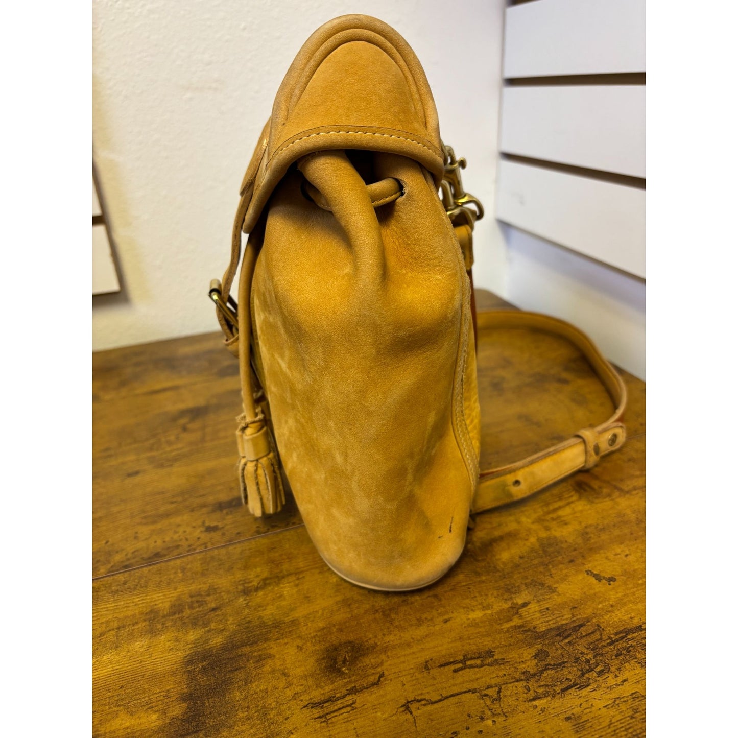 Dooney & Bourke Vintage Tan Suede Leather Backpack Buckle Closure & Adjustable Straps