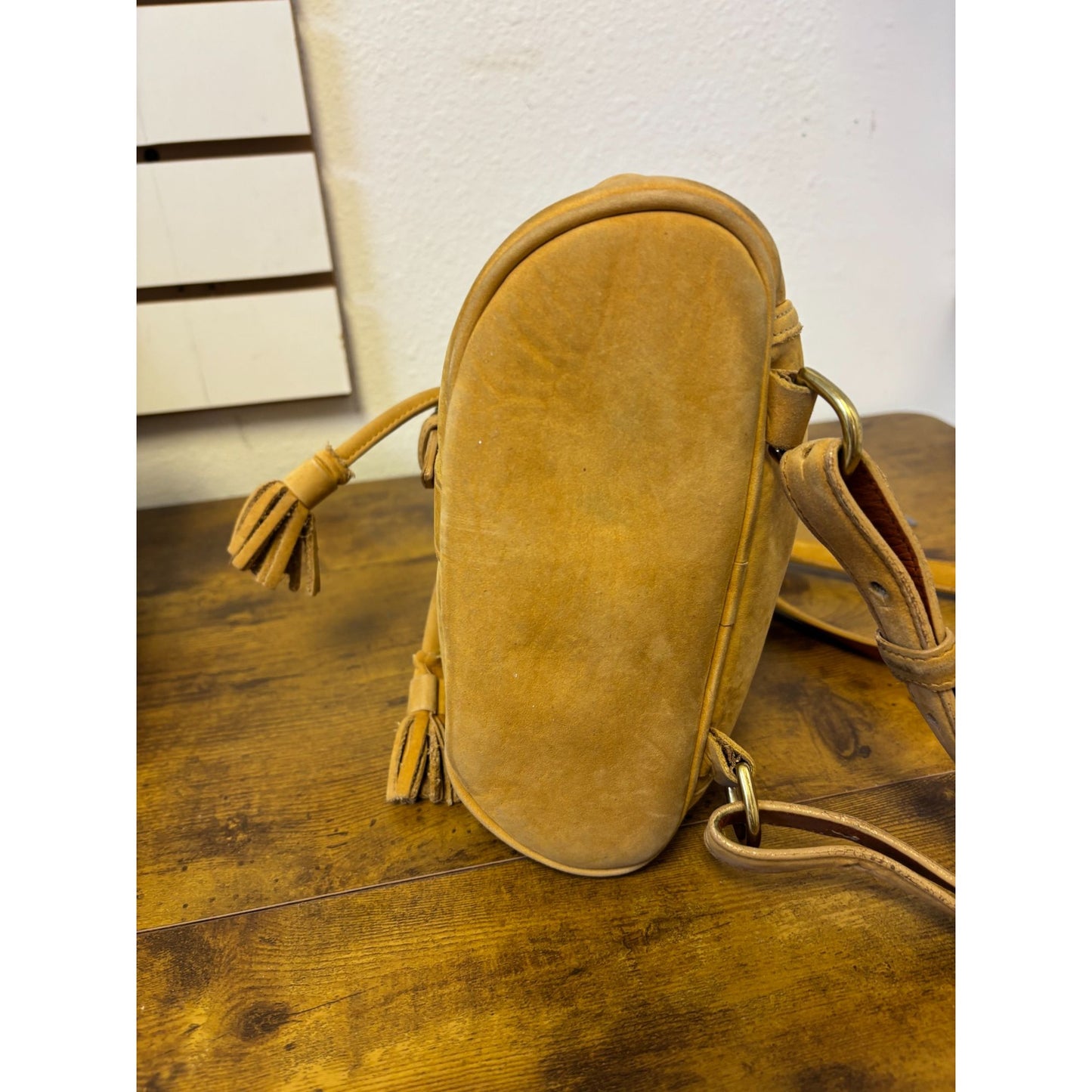 Dooney & Bourke Vintage Tan Suede Leather Backpack Buckle Closure & Adjustable Straps
