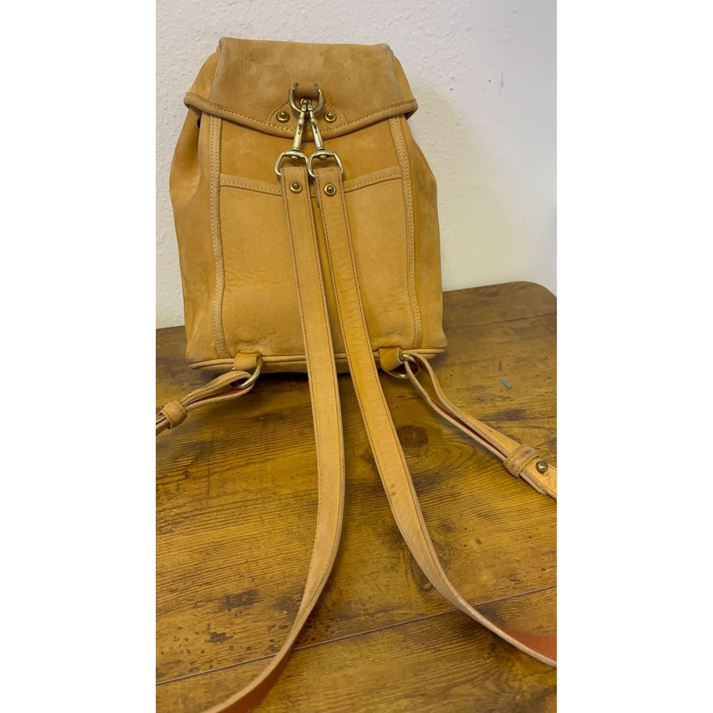 Dooney & Bourke Vintage Tan Suede Leather Backpack Buckle Closure & Adjustable Straps
