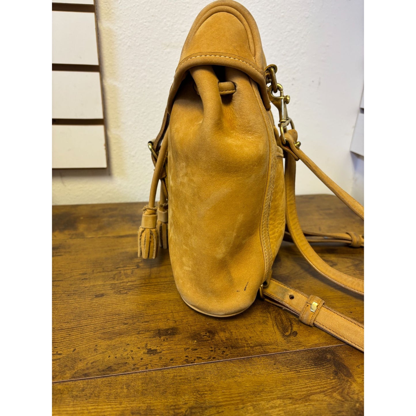Dooney & Bourke Vintage Tan Suede Leather Backpack Buckle Closure & Adjustable Straps