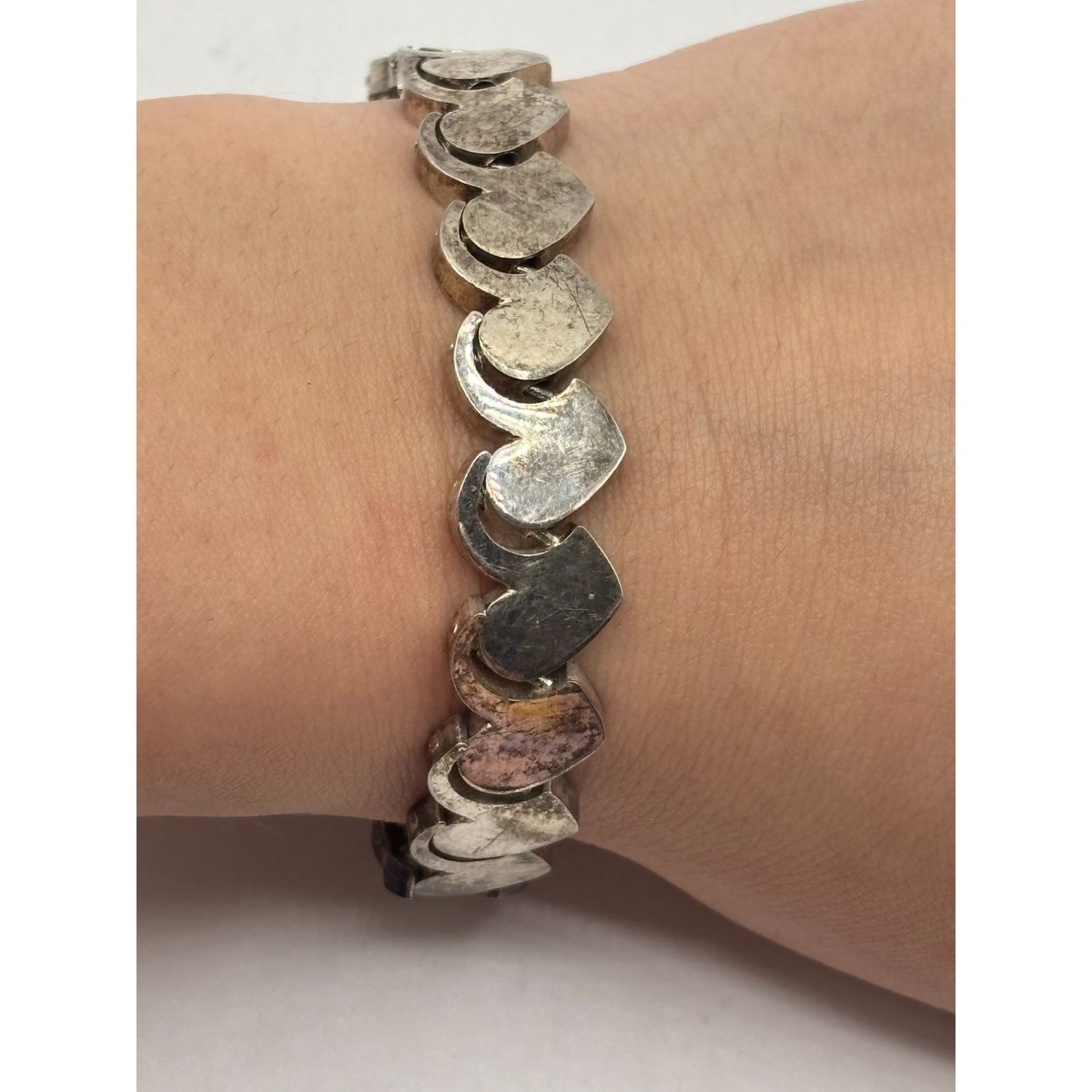 Vintage Silver Heart Link Bracelet