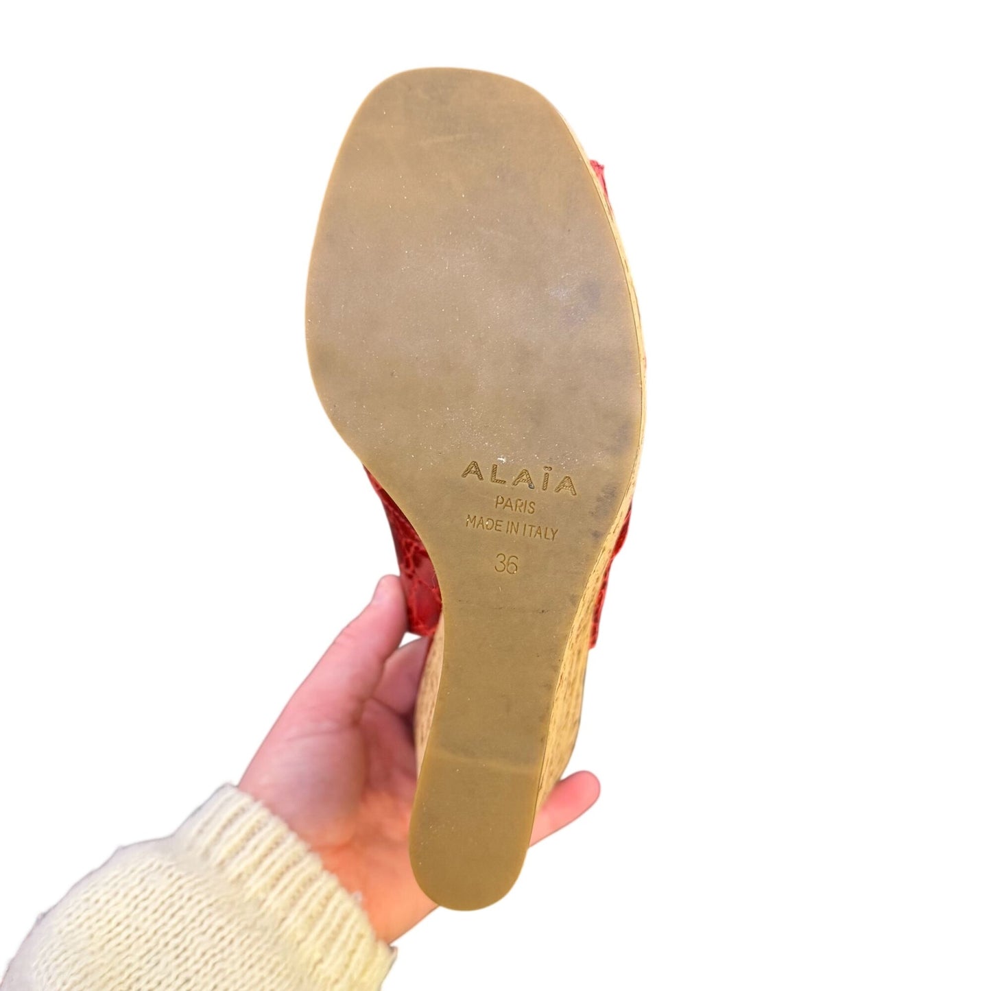 Alaia Paris Red Croc-Embossed Leather Slingback Wedge Sandals Size 36/5.5 Platform Heel