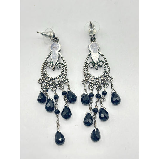 Vintage 925 Sterling Silver & Onyx Chandelier Earrings