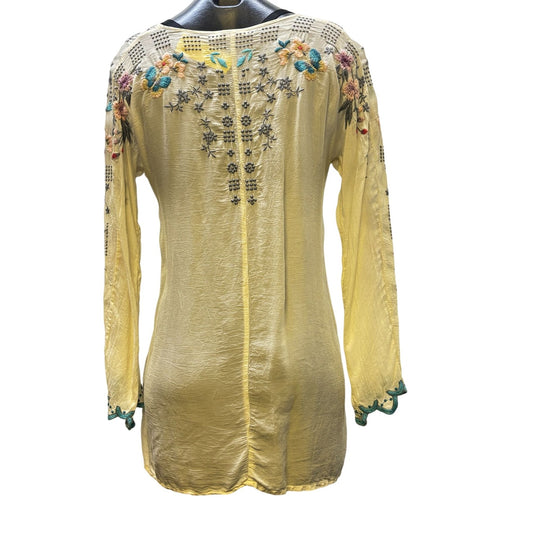 Johnny Was Embroidered Floral Tunic Top Beige S