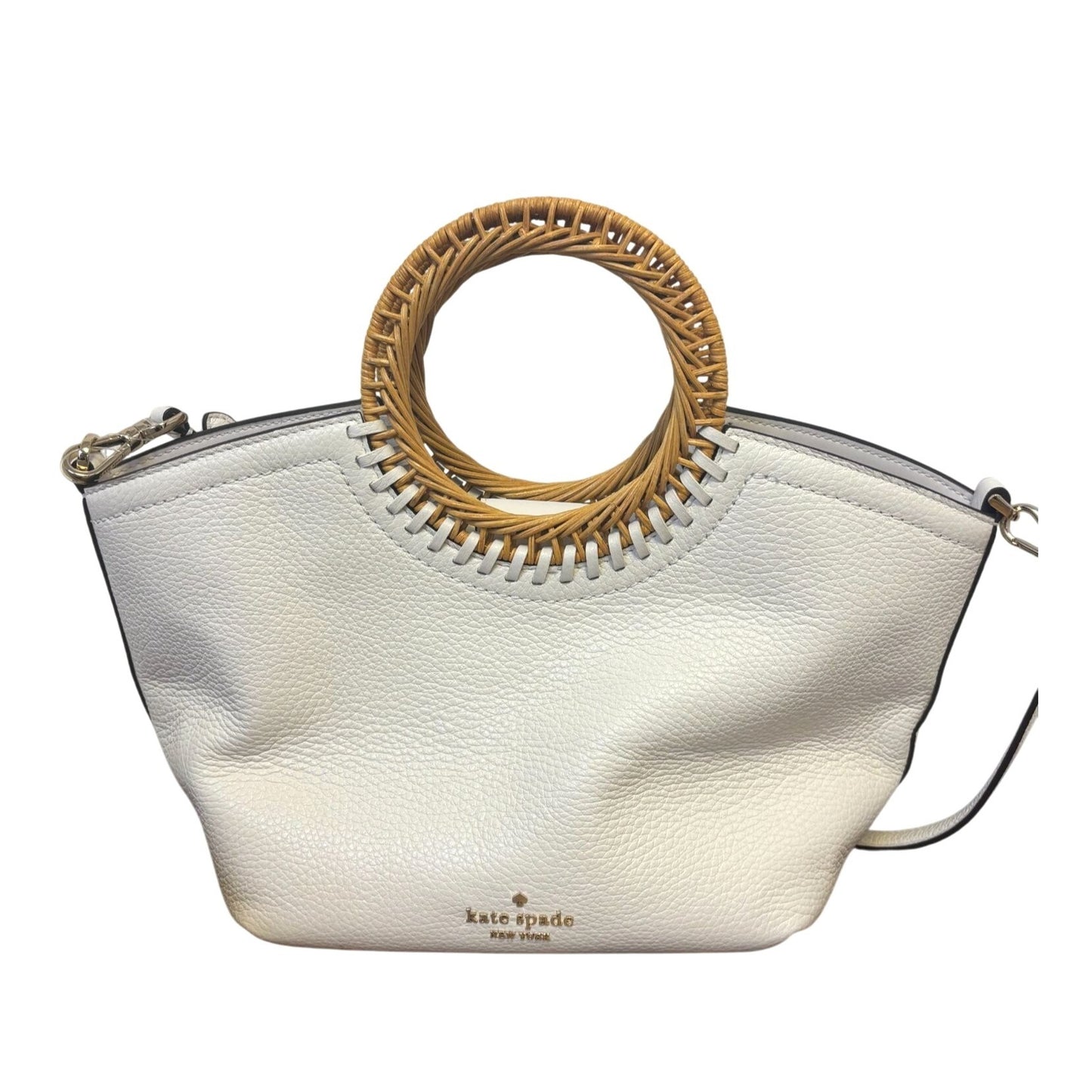 Kate Spade Rattan Handle White Leather Handbag