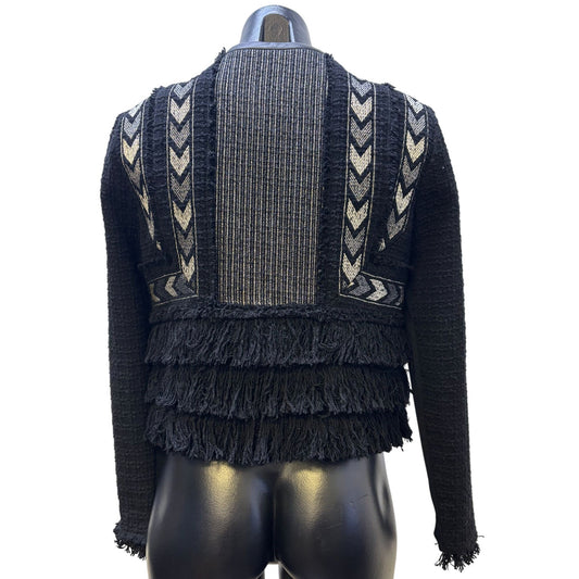 Rebecca Taylor Black & Silver Tweed Jacket W/ Fringe Detail Size 8