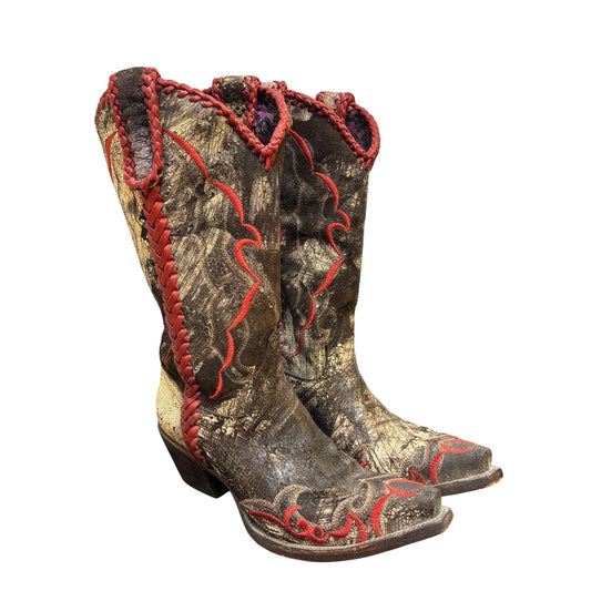 Vintage Charlie 1 Horse Western Cowboy Boots Distressed Leather