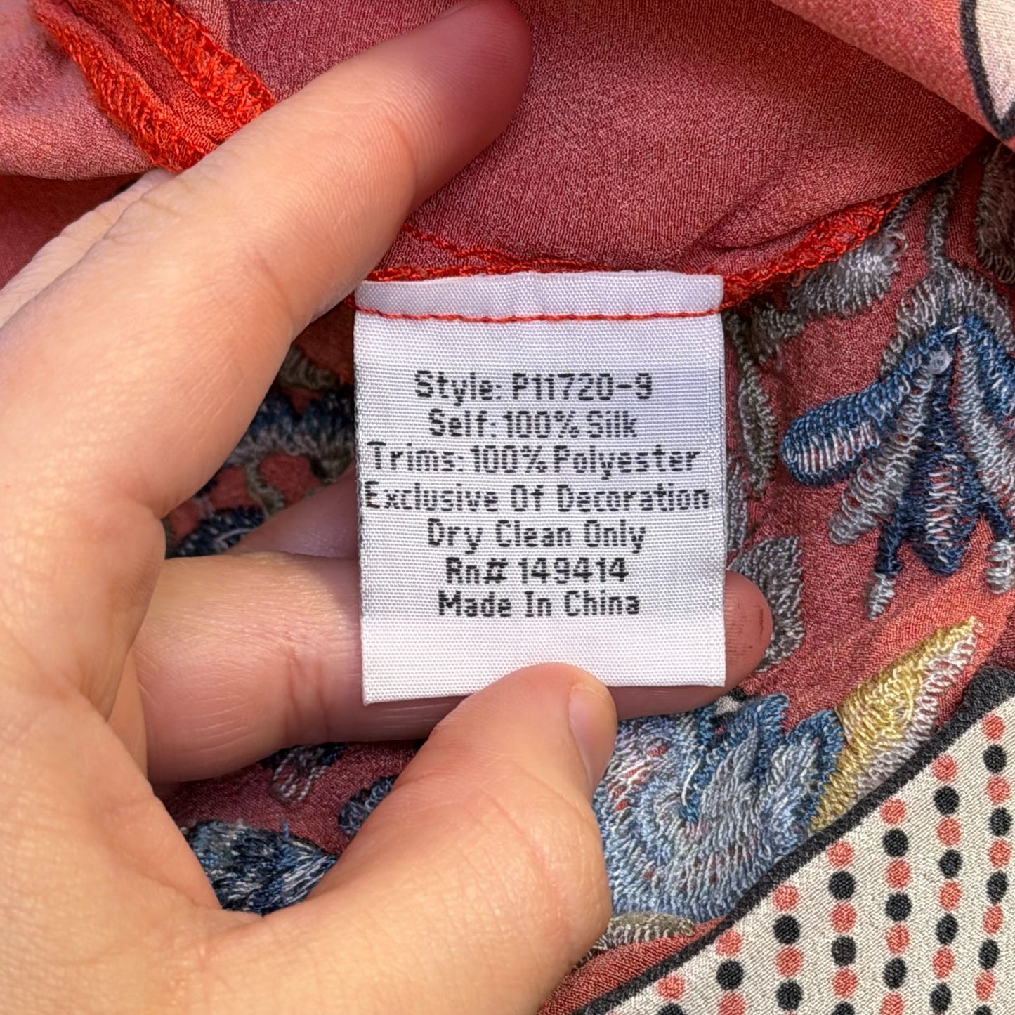 Pete & Greta Johnny Was Embroidered Silk Blouse Red Multi L