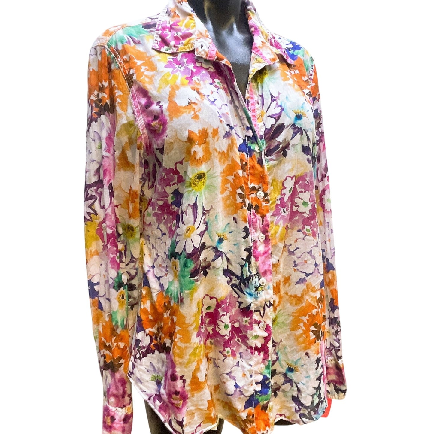 Cino Womens Floral Long Sleeve Button-Up Shirt Size L 100% Cotton Multicolor