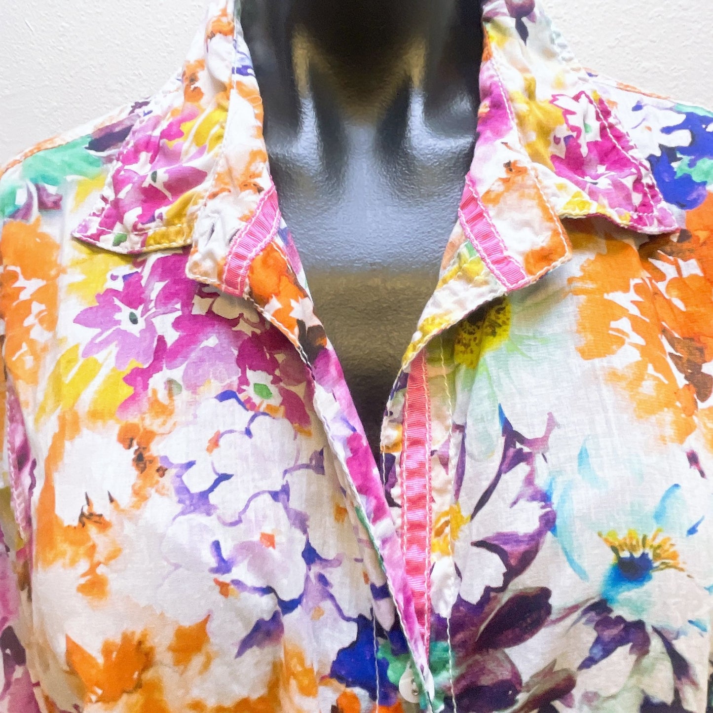 Cino Womens Floral Long Sleeve Button-Up Shirt Size L 100% Cotton Multicolor