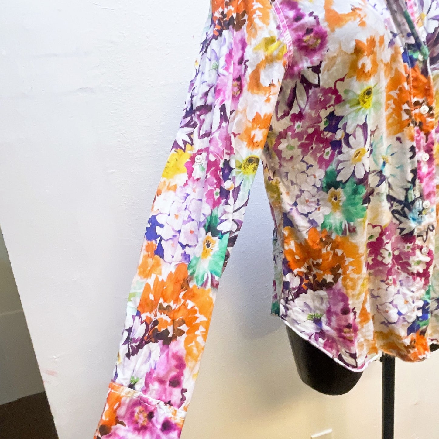 Cino Womens Floral Long Sleeve Button-Up Shirt Size L 100% Cotton Multicolor