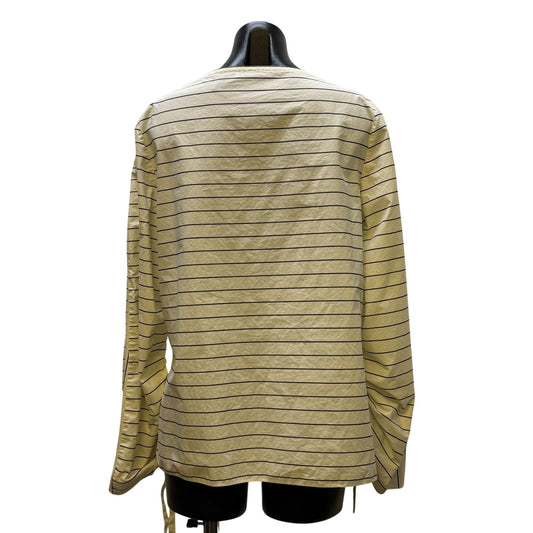 Tibi White & Black Striped Cotton Blouse With Drawstring Sleeves Size 12