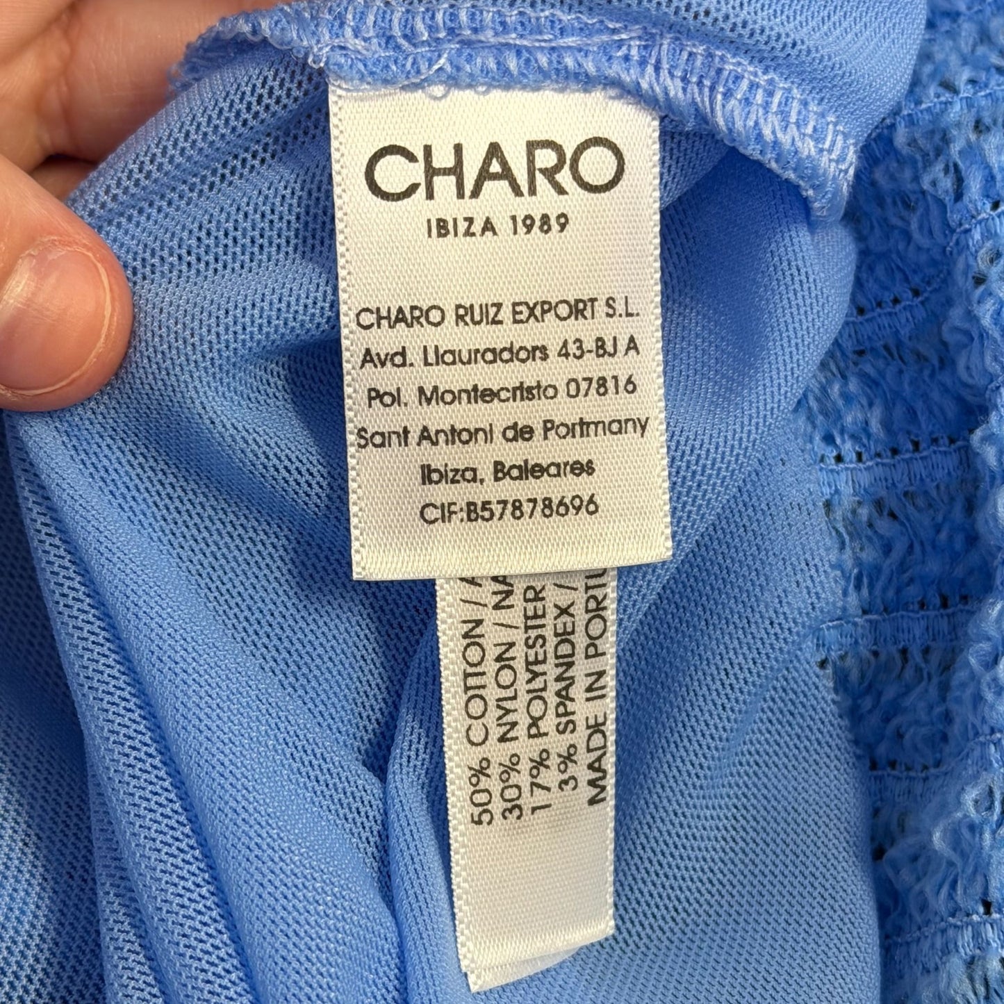 Charo Ibiza 1989 Blue Lace Textured Sleeveless W/Bra Dress S