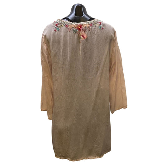 Johnny Was Silk Embroidered Blouse Pink L